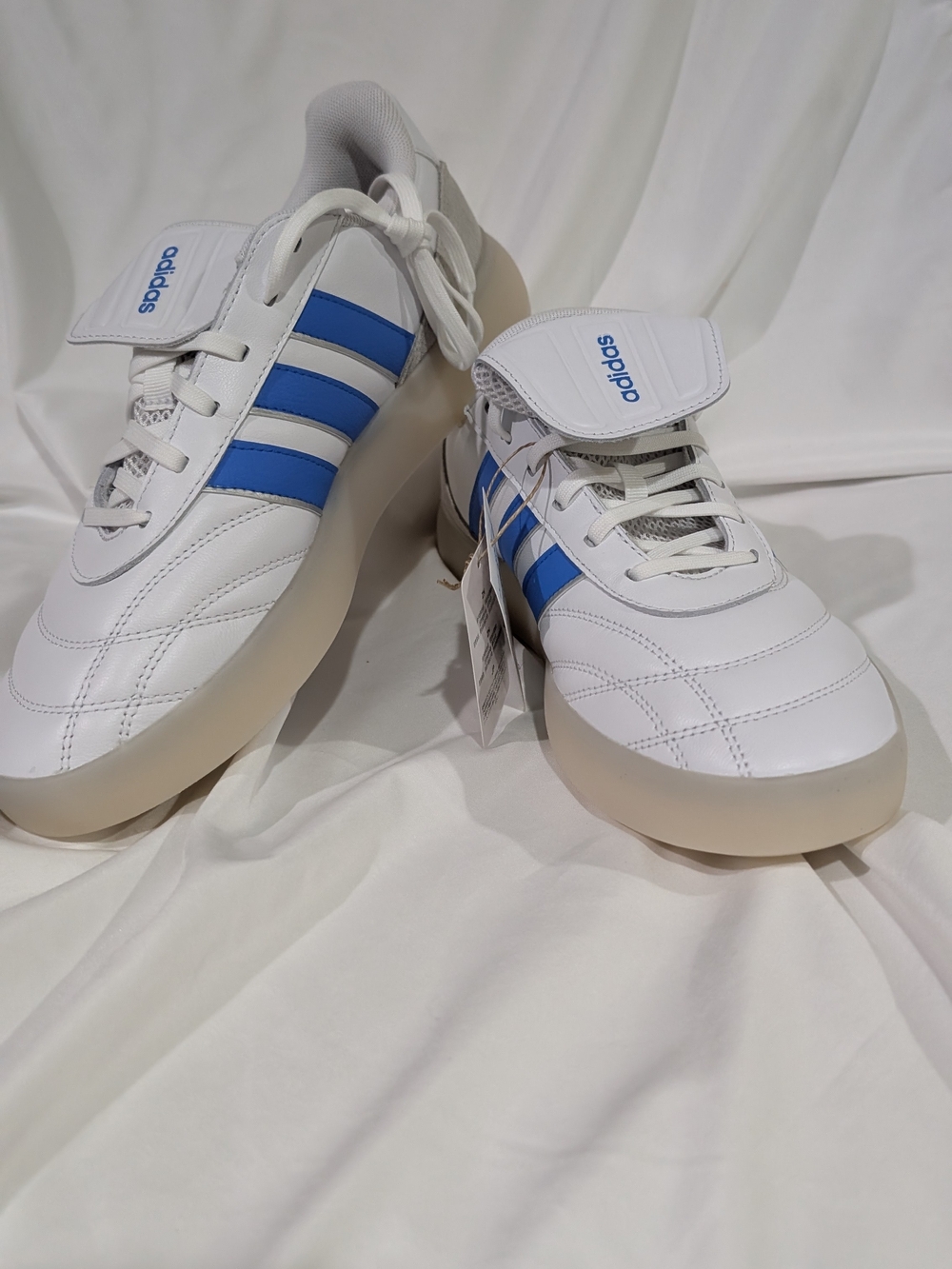 adidas Barreda Men’s White Sneakers with Blue Stripes and Gum Sole